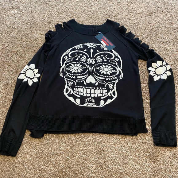 Tops | Sexy Sugar Skull Cut Out Sweater Nwt Size Small | Poshmark